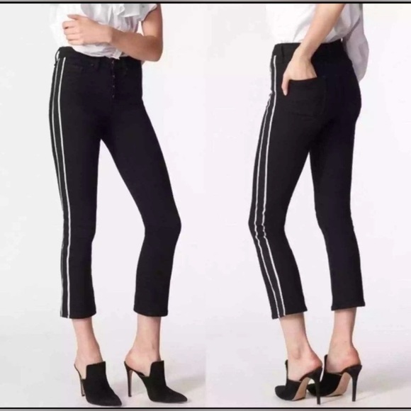 NWOT Veronica Beard Carolyn 10” Baby Boot Black Silver Tuxedo Stripe Jeans 26 - Picture 1 of 13